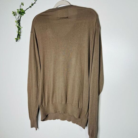 Maker & Company Silk Cashmere Blend Tan Taupe V-Neck Sweater Mens - Picture 2 of 5